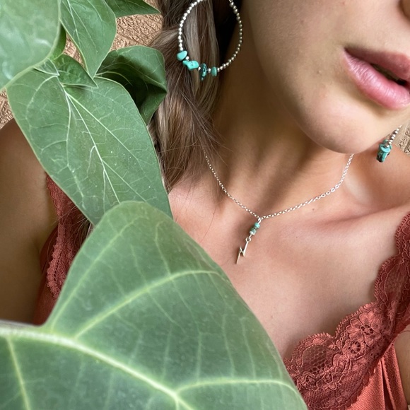 The Thunder Rolls | Chain Necklace W Lightning Bolt and Turquoise - Picture 3 of 3